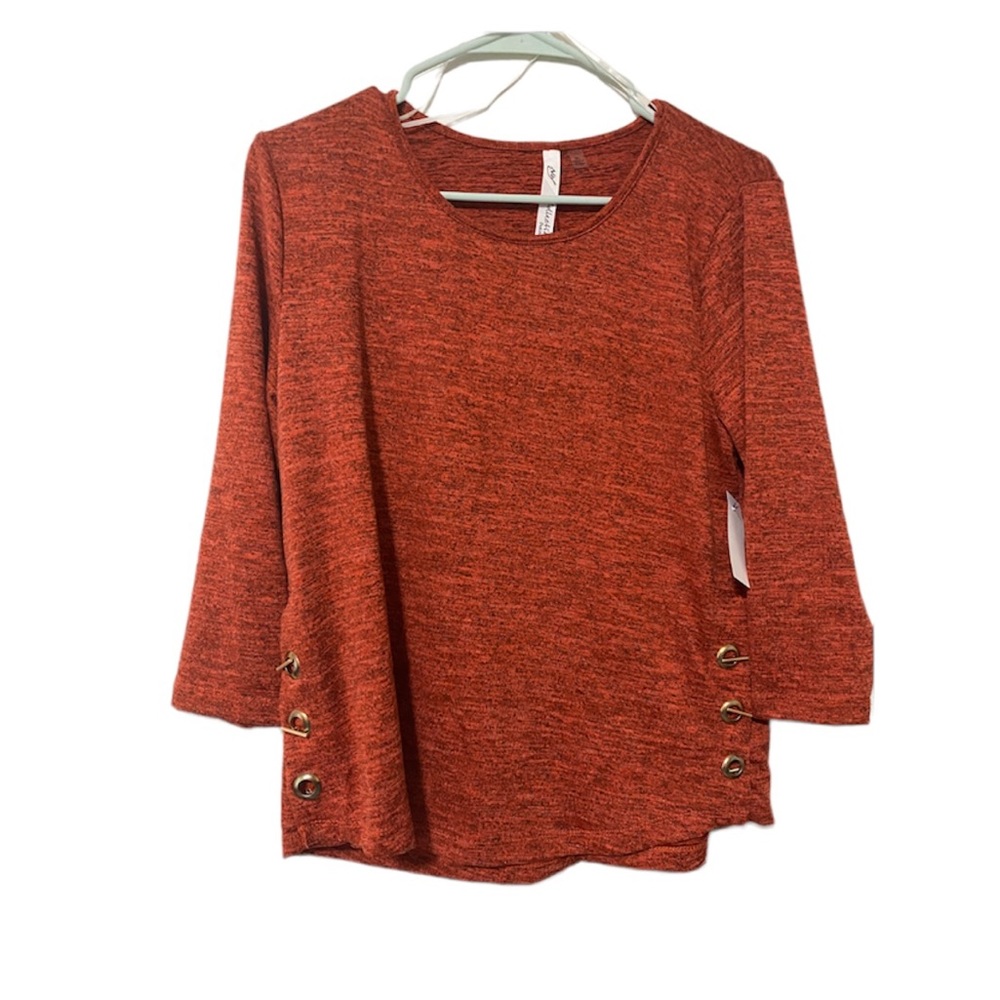 Women’s Top Size Lg Petite Rusty Orange Brown Scoop Neck Side Closure EUC